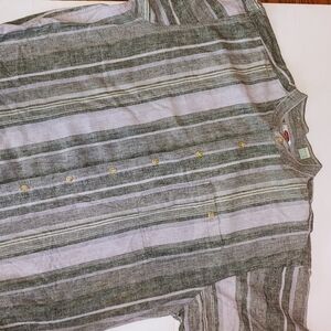 Linen Cotton Blend Stripe Button Shirt